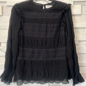 VELVET BY SPENCER & GRAHAM ANTHRO Sheer Lined Ruffle Lace Poet Lng Sleeve Top XS